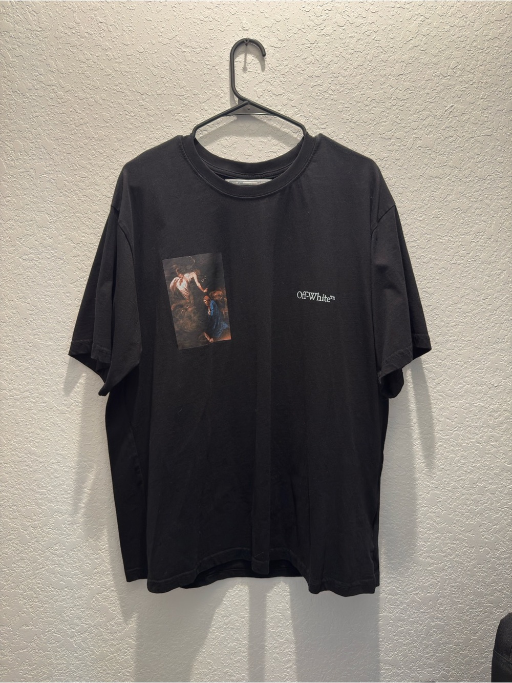 Off-White Black Short-Sleeve Tee with Artistic Print